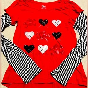 SO Red & Black Layered Hearts Shirt Girls 14 X-Large Top